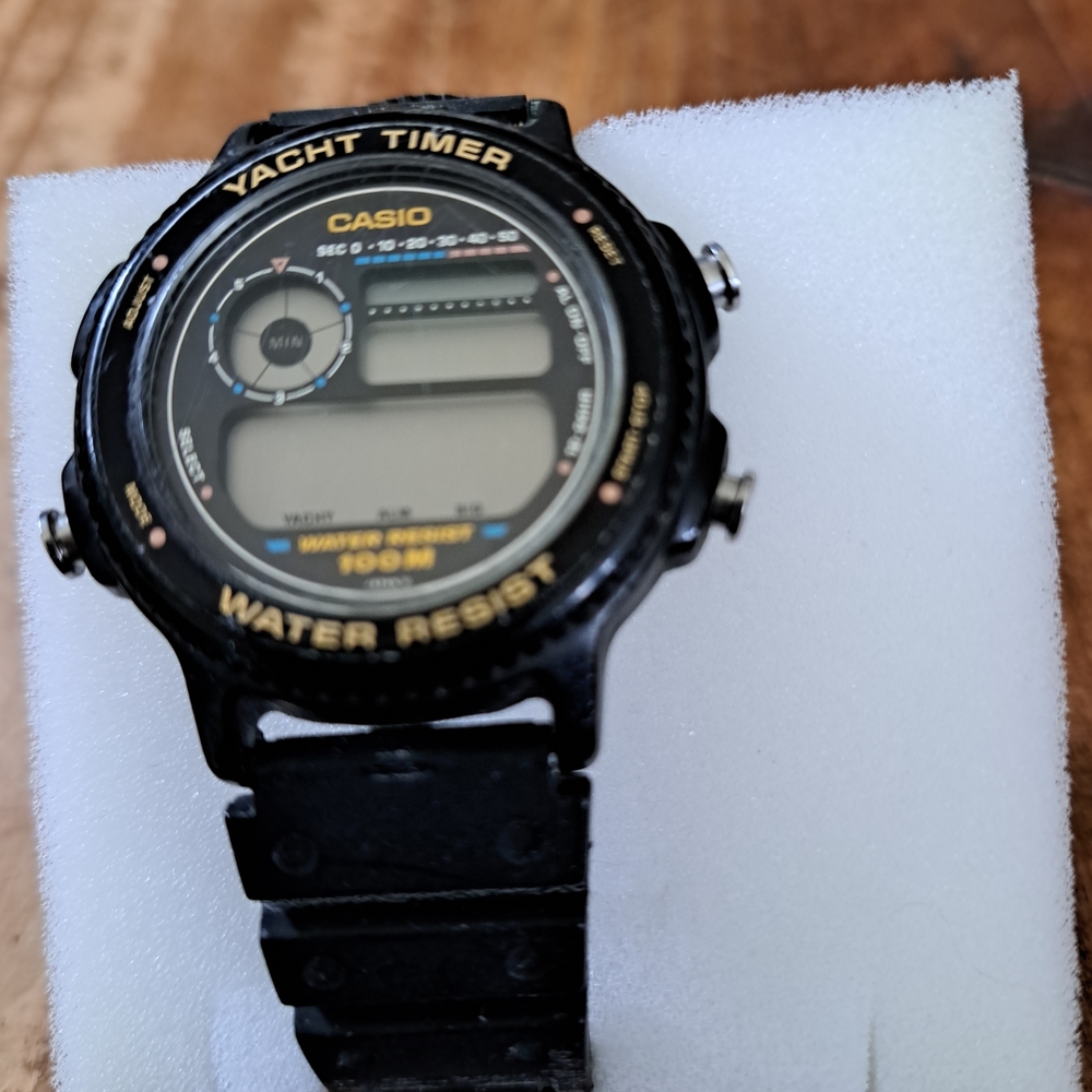 Casio Black Yacht Timer Digital Sports Watch with Gold Accents